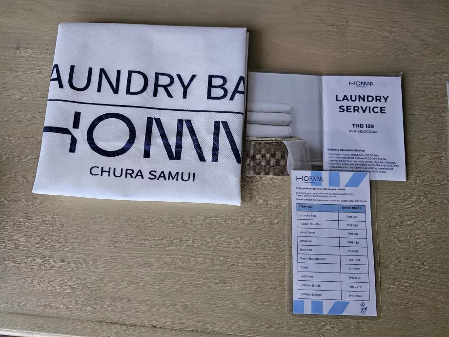 Sac à linge et liste de prix