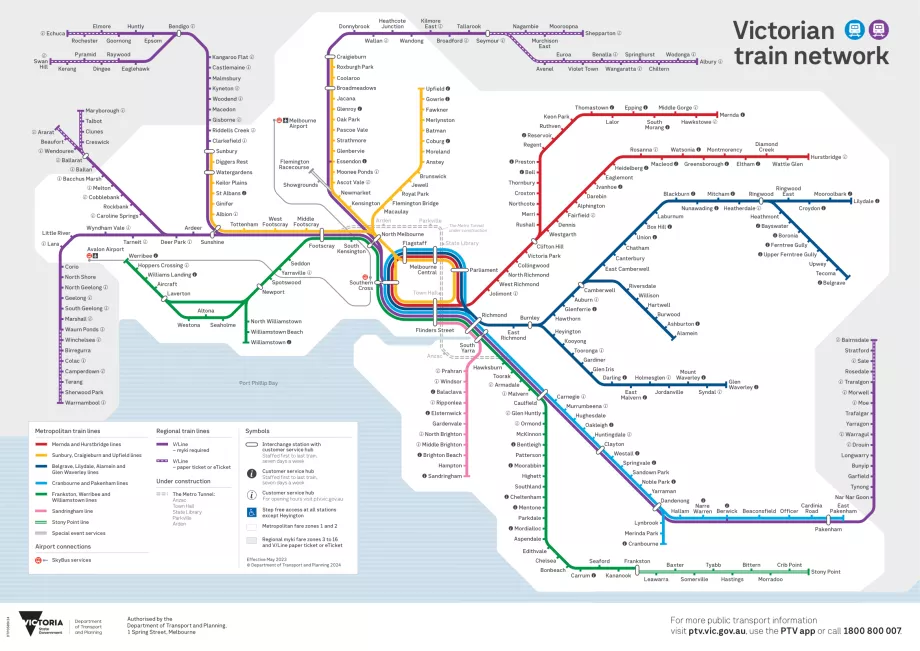 Carte des trains à Melbourne