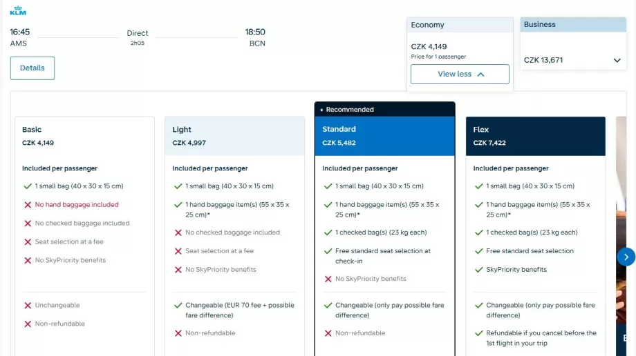 Air France-KLM : capture d'écran du nouveau tarif