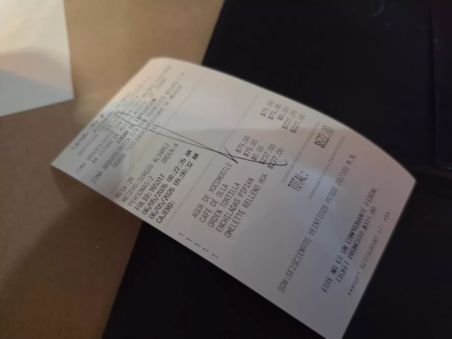 Compte du restaurant La Gruta