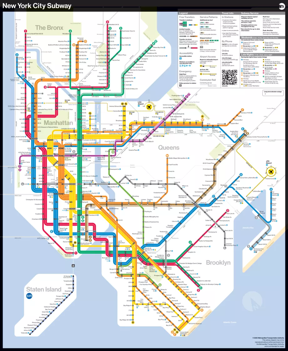 Carte de toutes les lignes de métro de la ville de New York