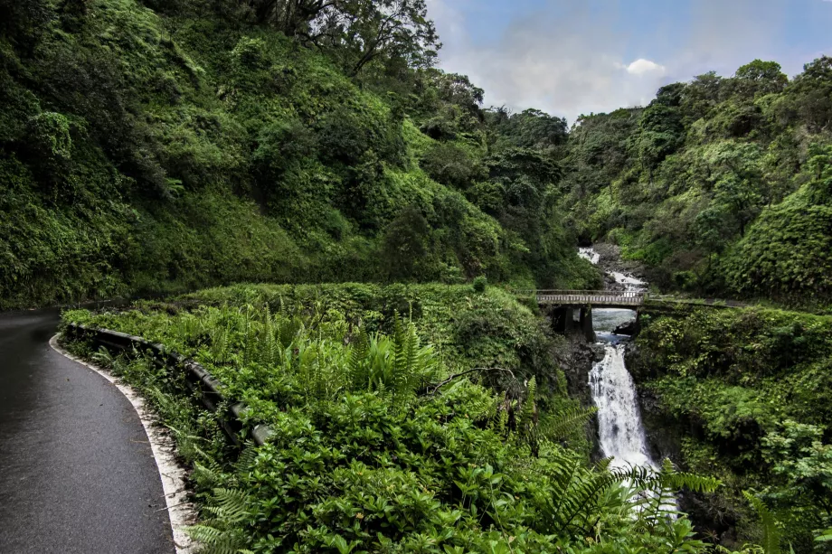 Pont au-dessus de la chute d'eau sur la route de Hana