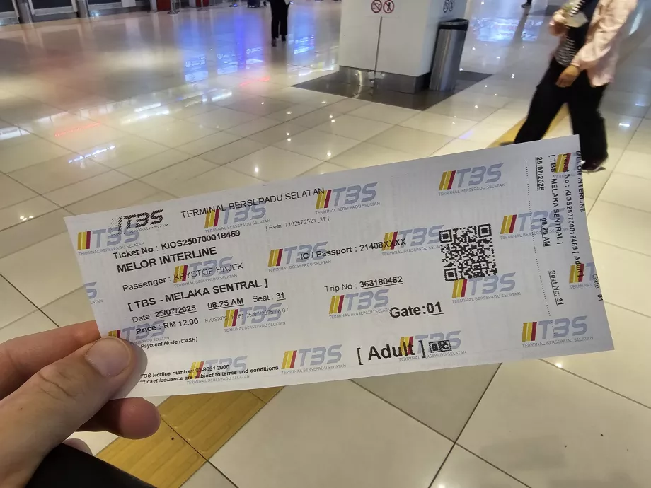 Billet d'autobus pour Malacca
