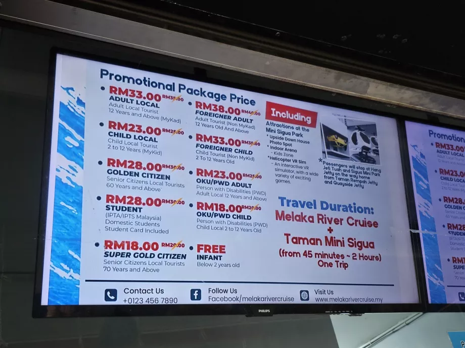 Prix des croisières sur la rivière Melaka