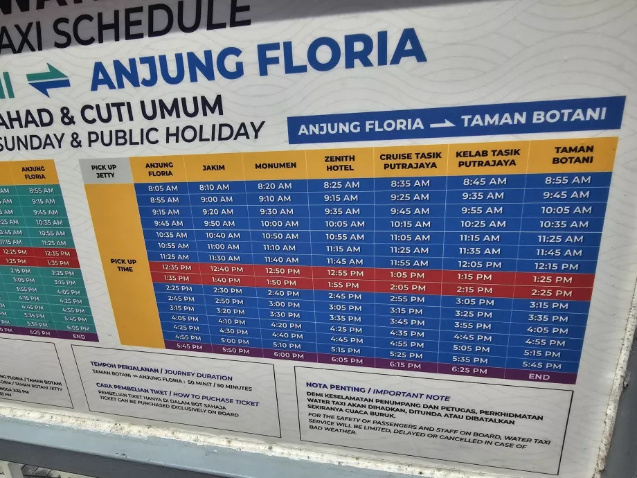Horaires des bateaux-taxis