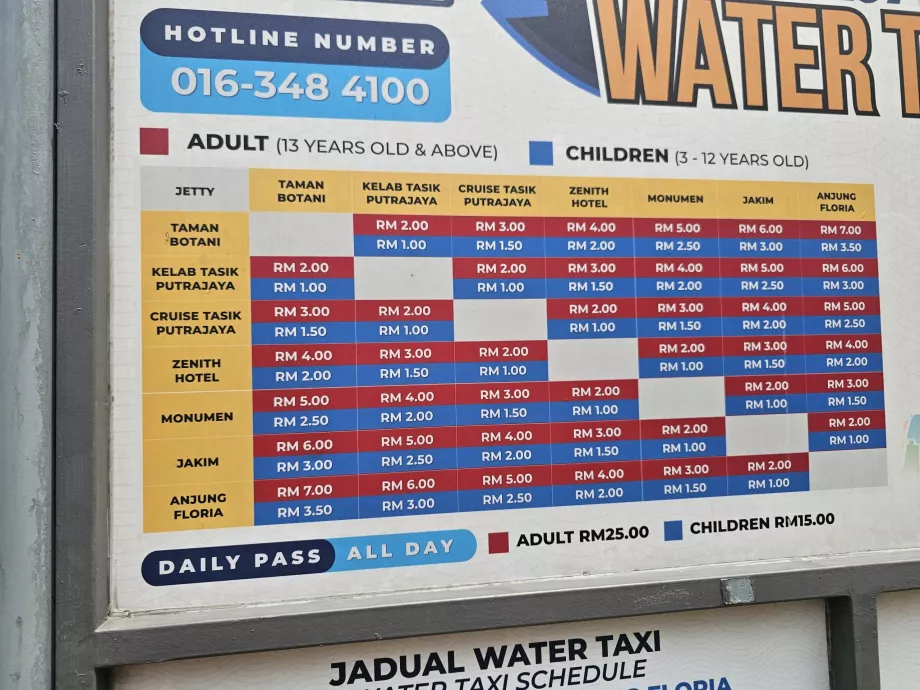 Liste de prix des taxis nautiques