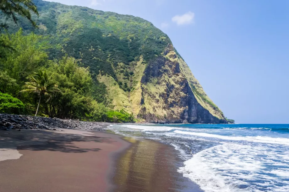 Plage de sable noir à Waipio