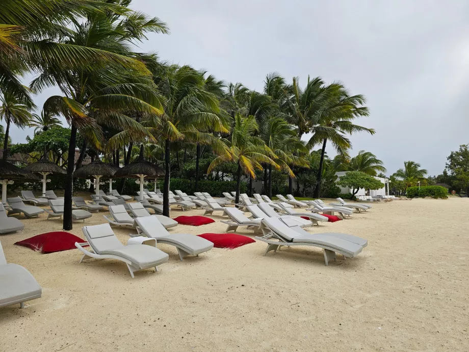 Chaises longues sur la plage de l'hôtel Veranda Palmar