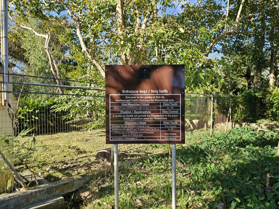 Liste de prix du jardin botanique