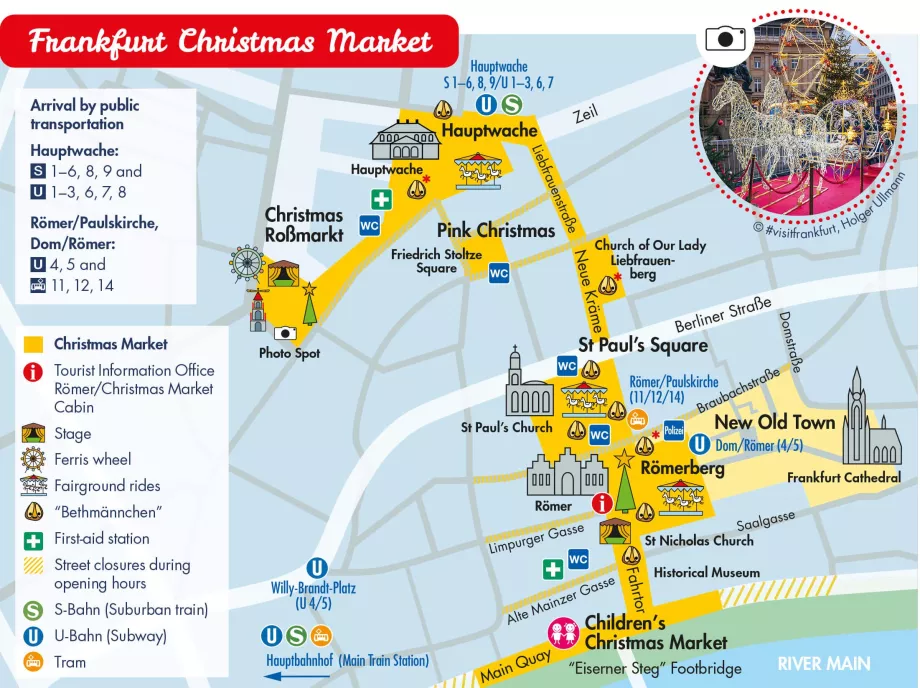 Carte des marchés de Noël dans le centre de Francfort