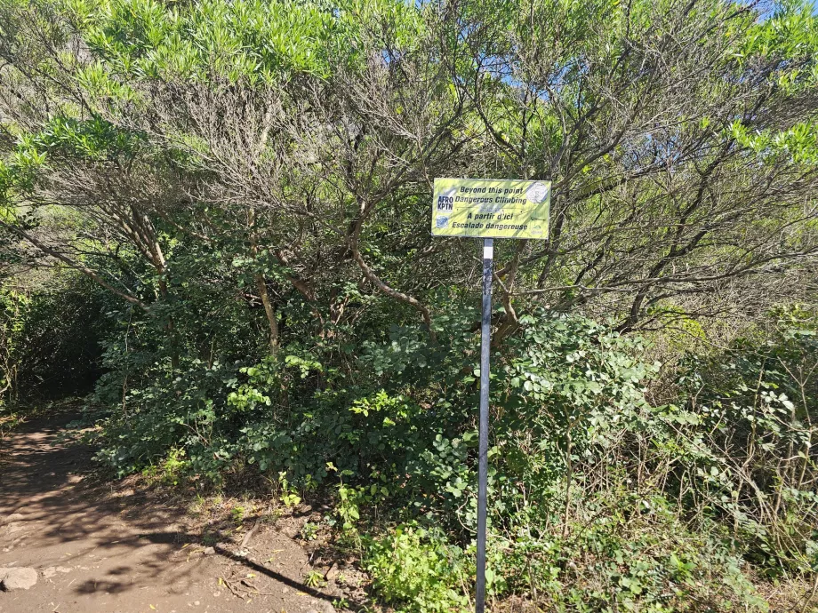 Avertissement concernant les sections d'escalade dangereuses