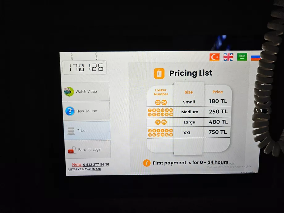 Liste des prix de la consigne à bagages