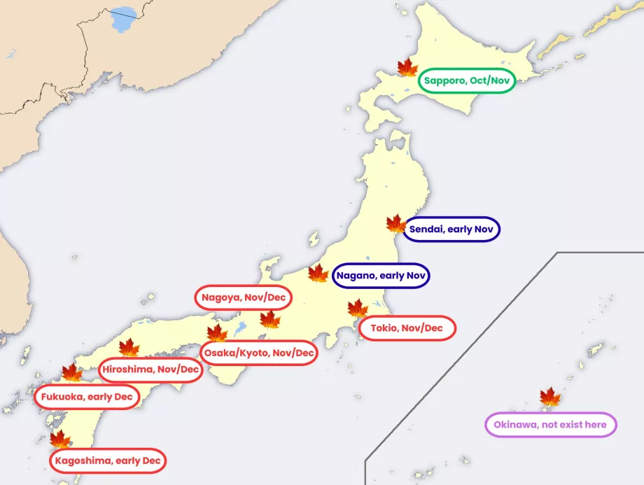 Carte des couleurs automnales au Japon
