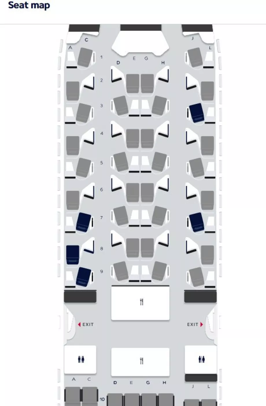 Plan de la cabine : ancienne classe affaires
