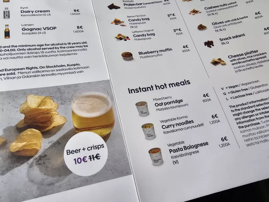 Exemple de menu, Finnair