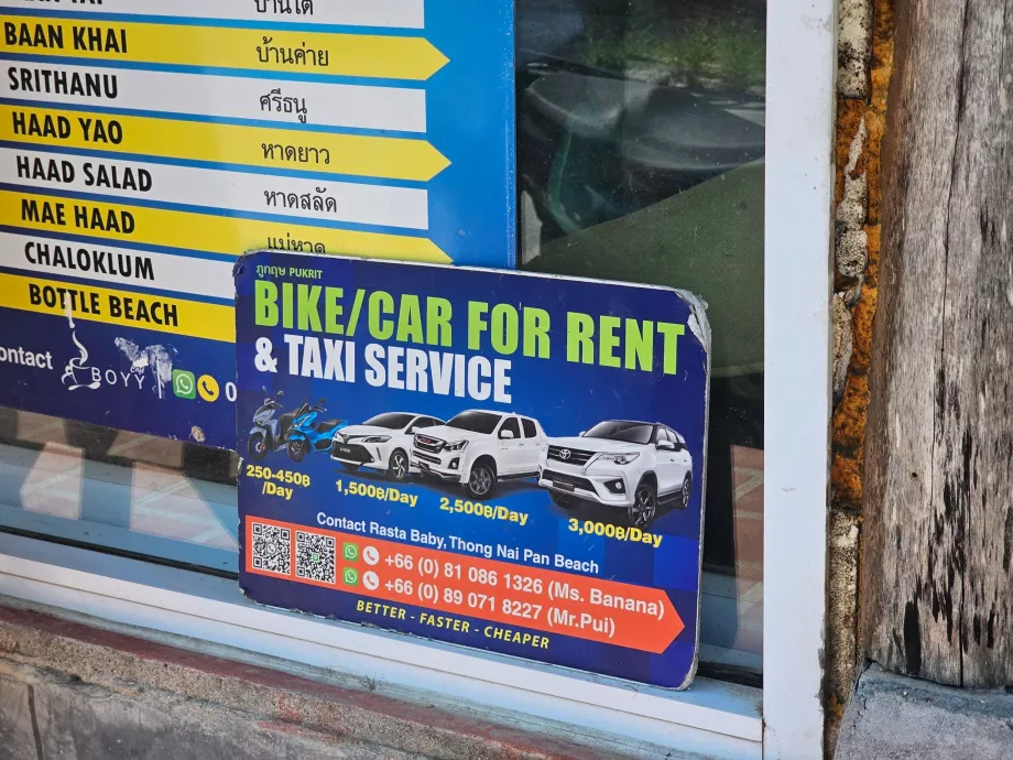 Prix des scooters et des voitures de location