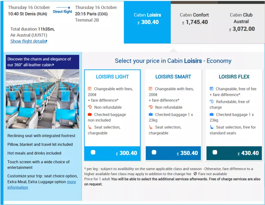 Classes tarifaires Air Austral