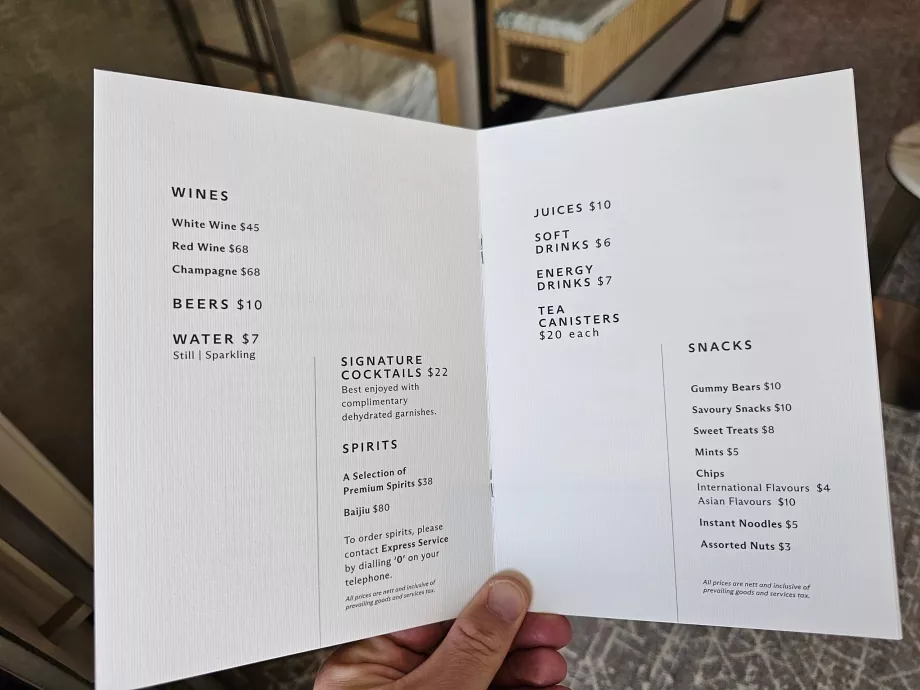 Liste de prix pour le minibar