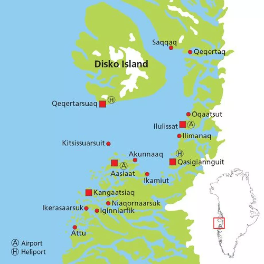 Carte des villes de Disko Bay