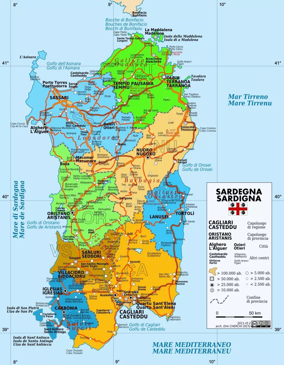 Carte routière de la Sardaigne