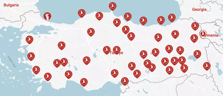 Turkish Airlines - carte des routes intérieures