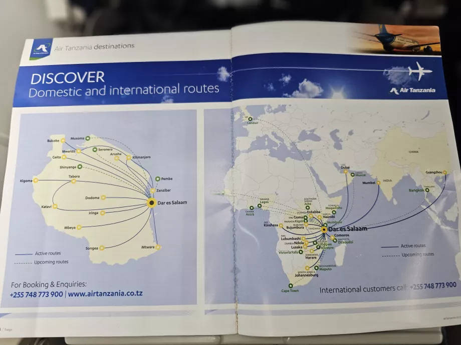 Carte des destinations d'Air Tanzania 2025