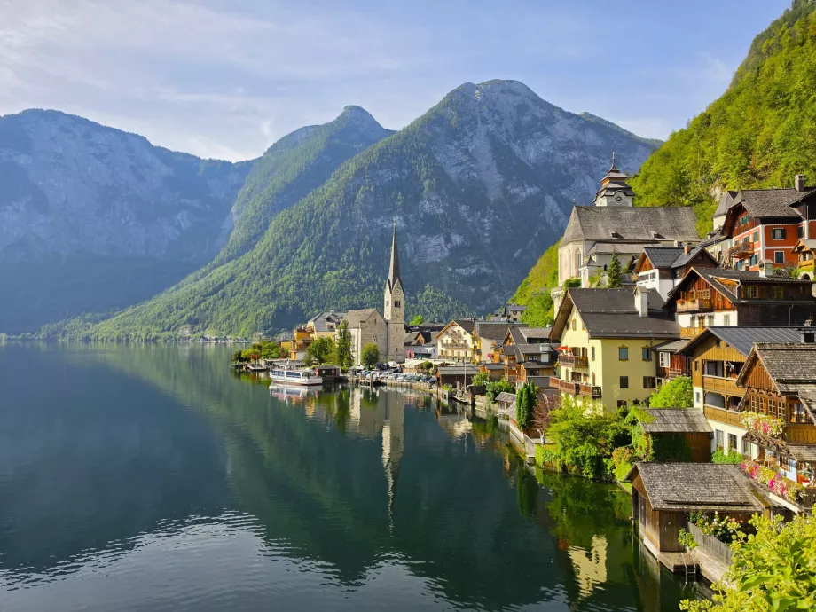 La vue la plus célèbre du centre-ville de Hallstatt