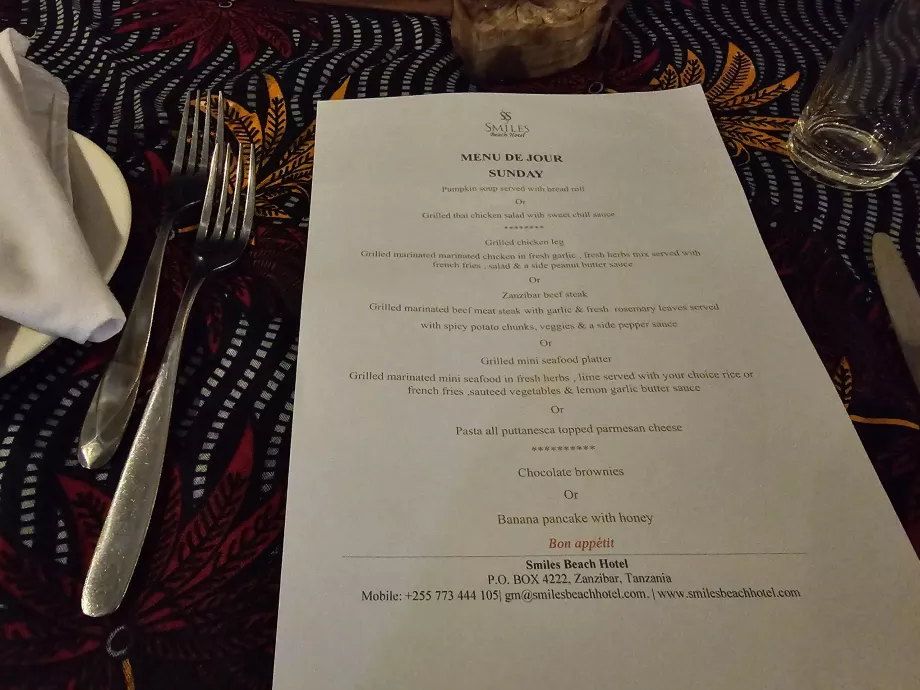 Menu du soir