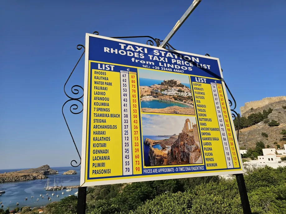 Tarifs des taxis à partir de Lindos