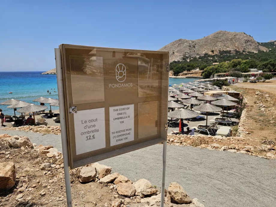 Prix des solariums, plage de Pondamos