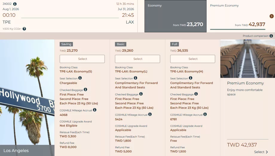 Classes tarifaires STARLUX