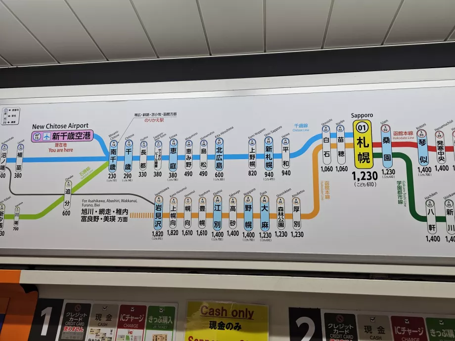 Carte des tarifs des trains au départ de l'aéroport
