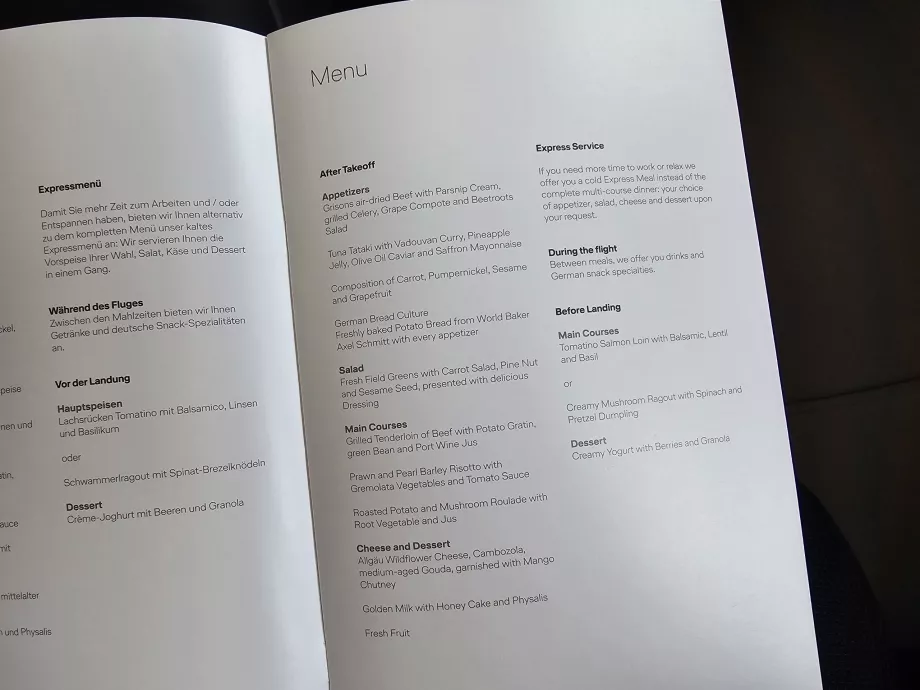 Menu sur le vol quotidien