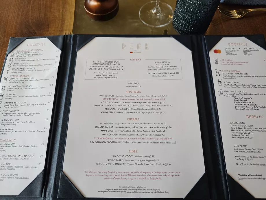 Menu du restaurant Peak