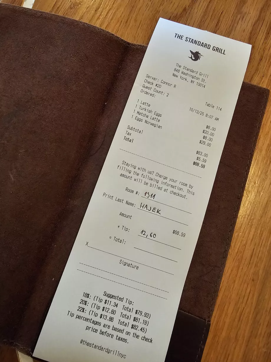 Facture, menu du petit déjeuner