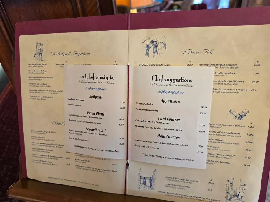 Menu de l'hôtel restaurant