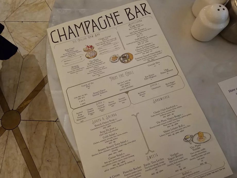 Menu du bar à champagne