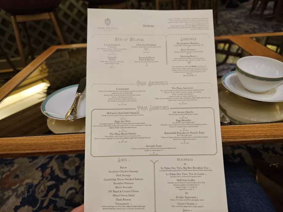 Menu du restaurant Palm Court