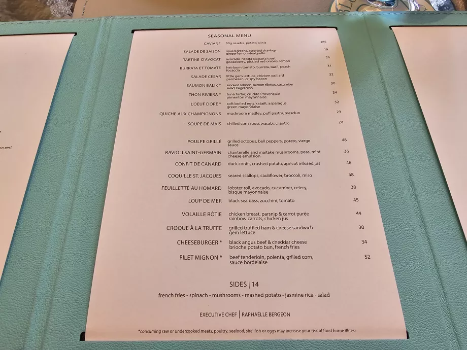Blue Box, menu de saison