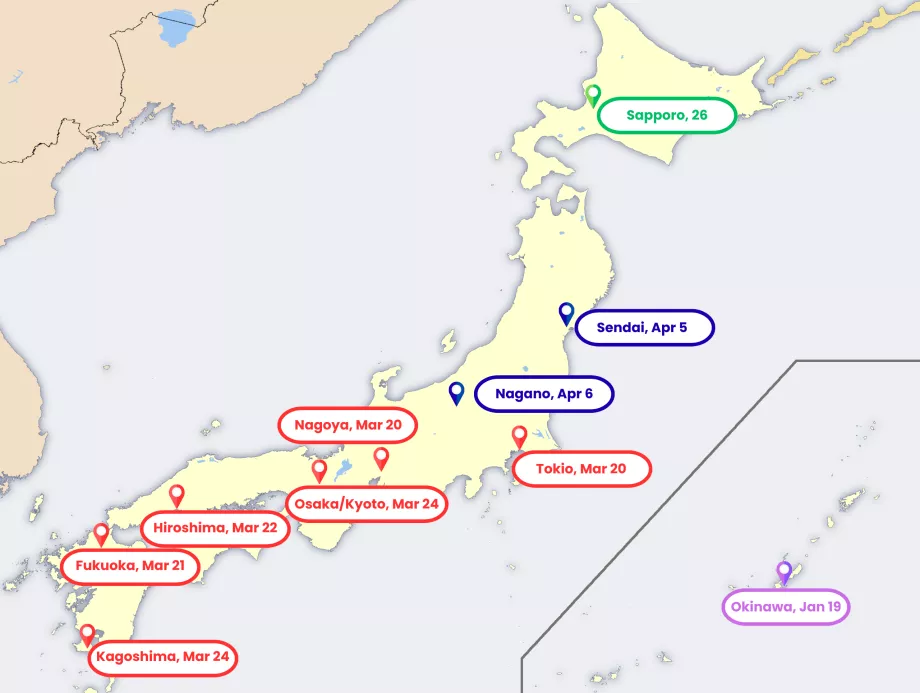 Carte de la floraison des sakura