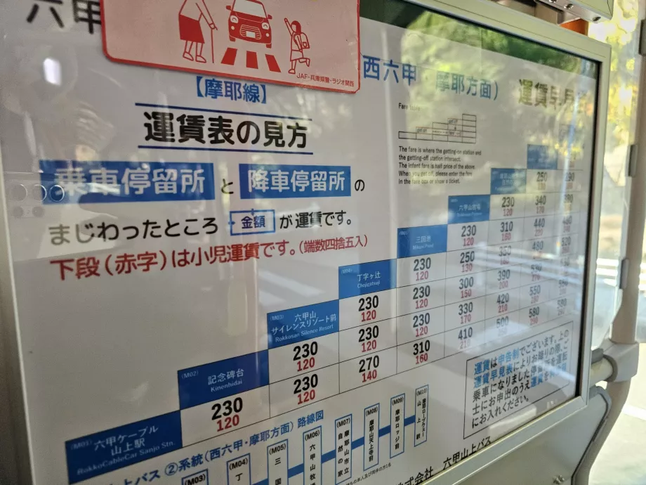 Liste de prix des bus du Mont Rokko