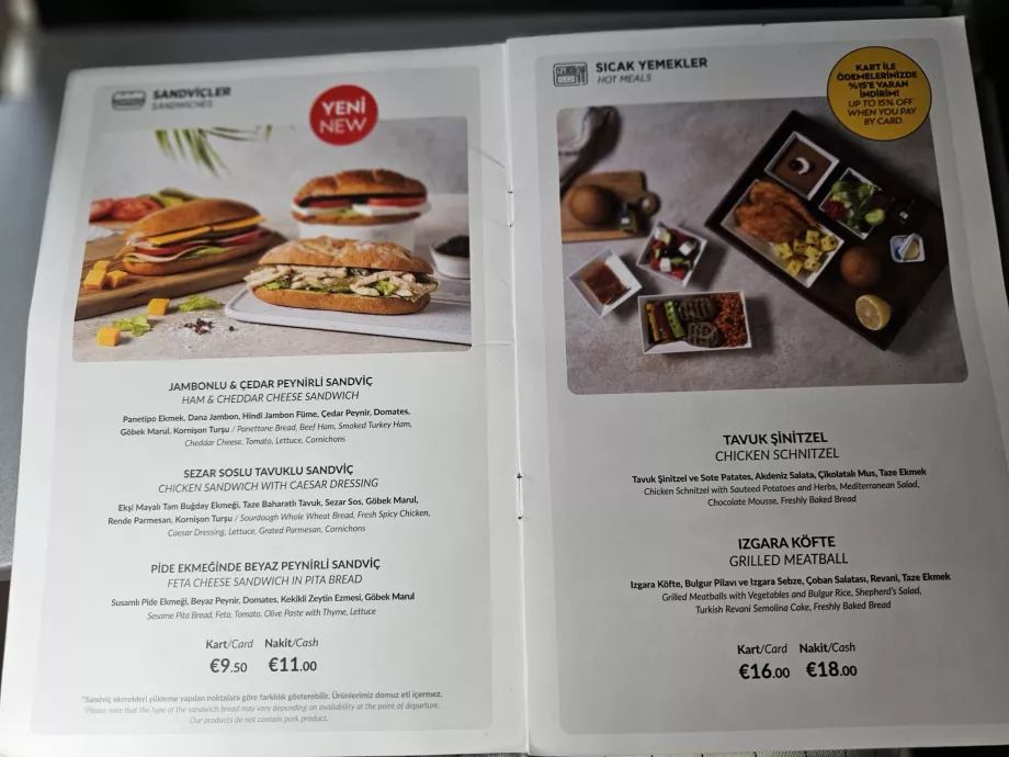 Menu de Pegasus Airlines