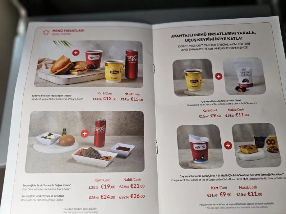 Menu de Pegasus Airlines