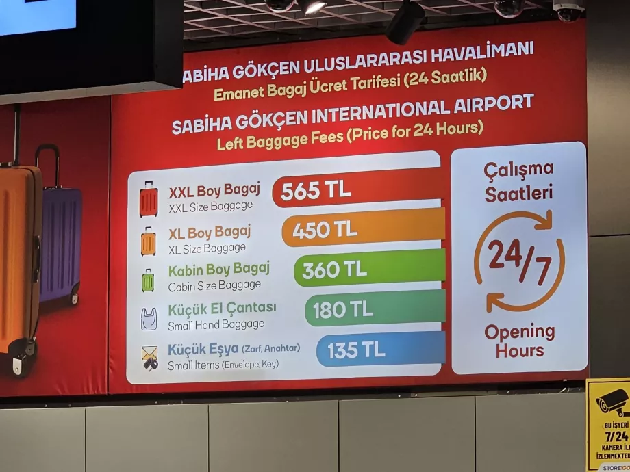 Liste des prix de l'entreposage des bagages, année 2025