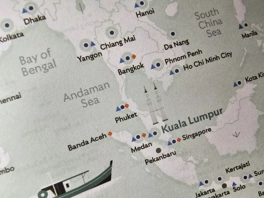 Carte des destinations (Firefly marqué d'un carré orange)